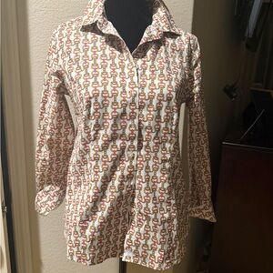 Talbots Chain Print Blouse - Pink, Gold, White